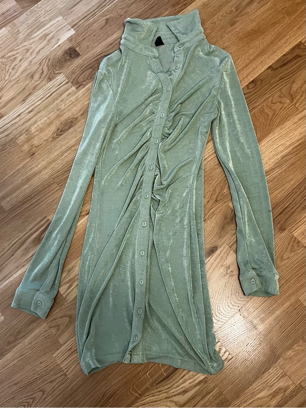 Light Sage Button-Front Long Sleeve Tunic